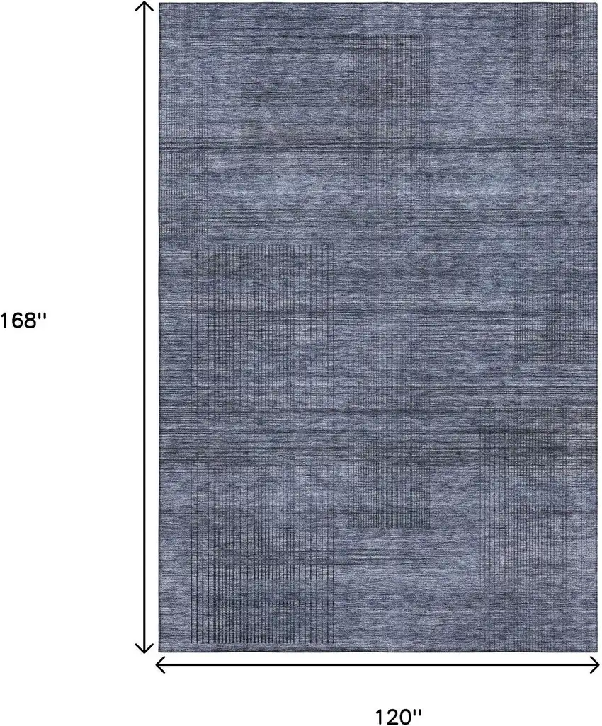 Navy Blue And Gray Striped Washable Area Rug With UV Protection Photo 3
