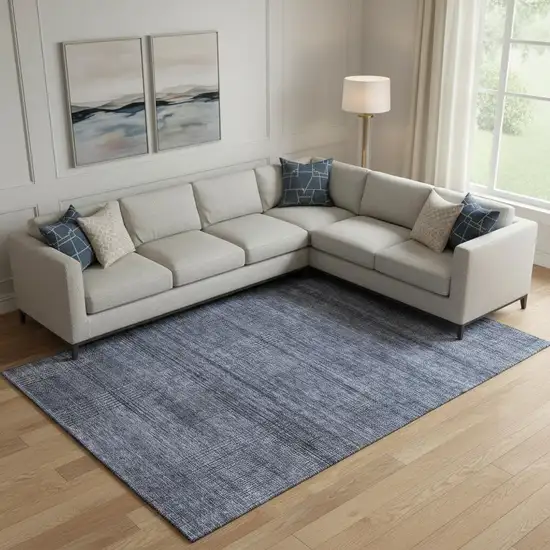 Navy Blue And Gray Striped Washable Area Rug With UV Protection Photo 1