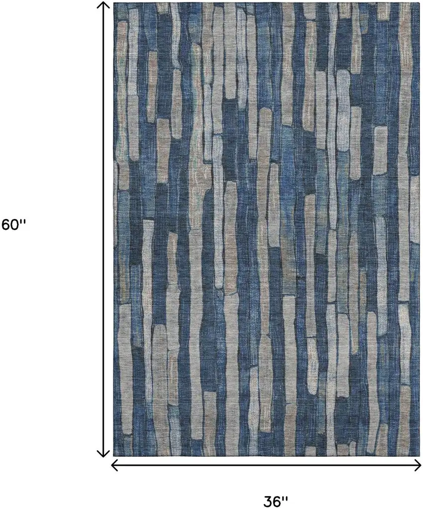 Navy Blue And Gray Striped Washable Area Rug With UV Protection Photo 9