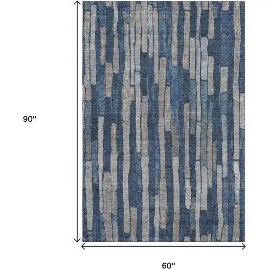 Navy Blue And Gray Striped Washable Area Rug With UV Protection Photo 8