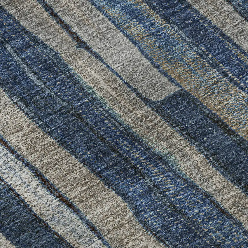 Navy Blue And Gray Striped Washable Area Rug With UV Protection Photo 8