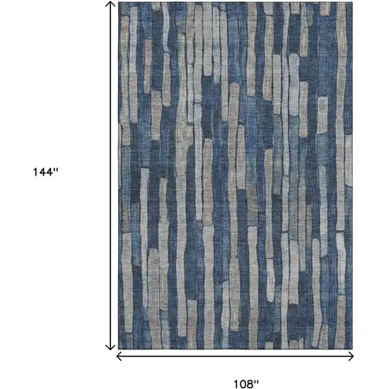Navy Blue And Gray Striped Washable Area Rug With UV Protection Photo 9
