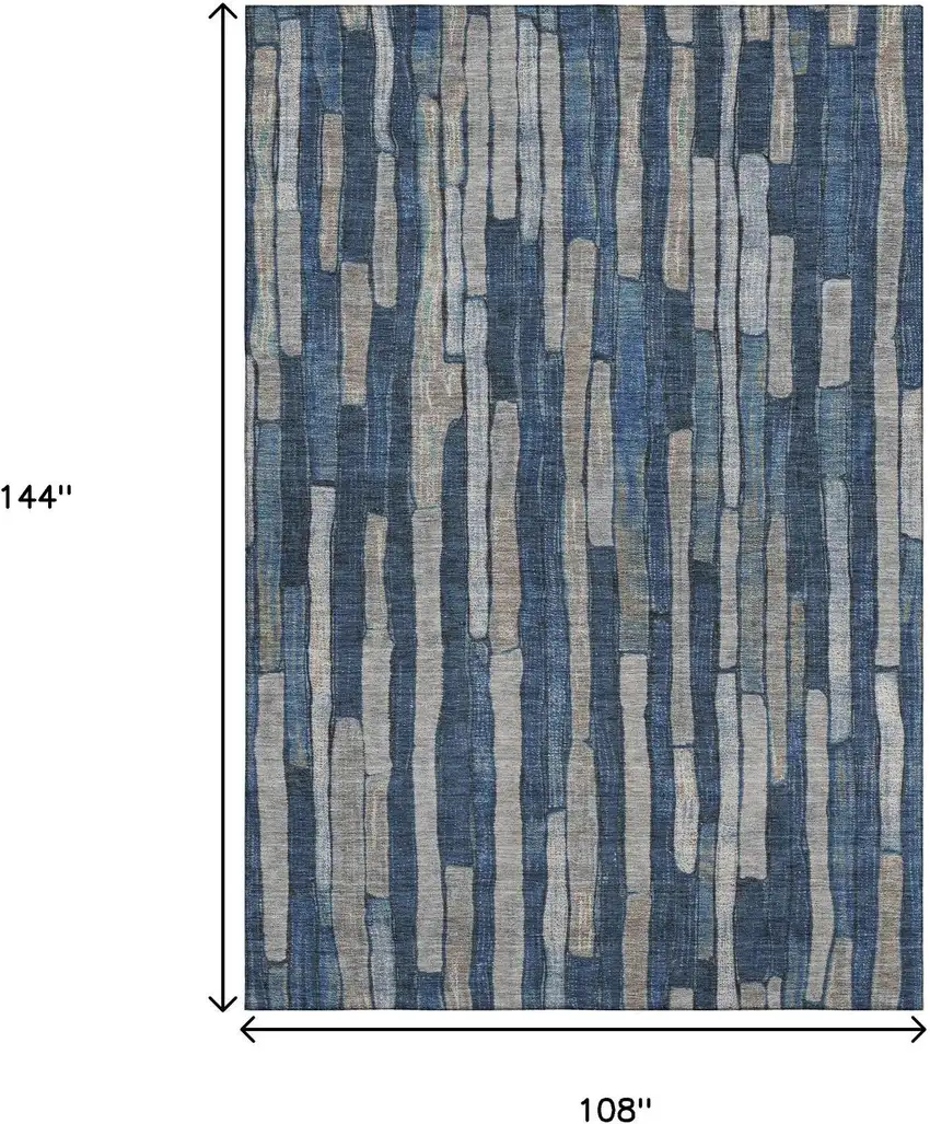 Navy Blue And Gray Striped Washable Area Rug With UV Protection Photo 9