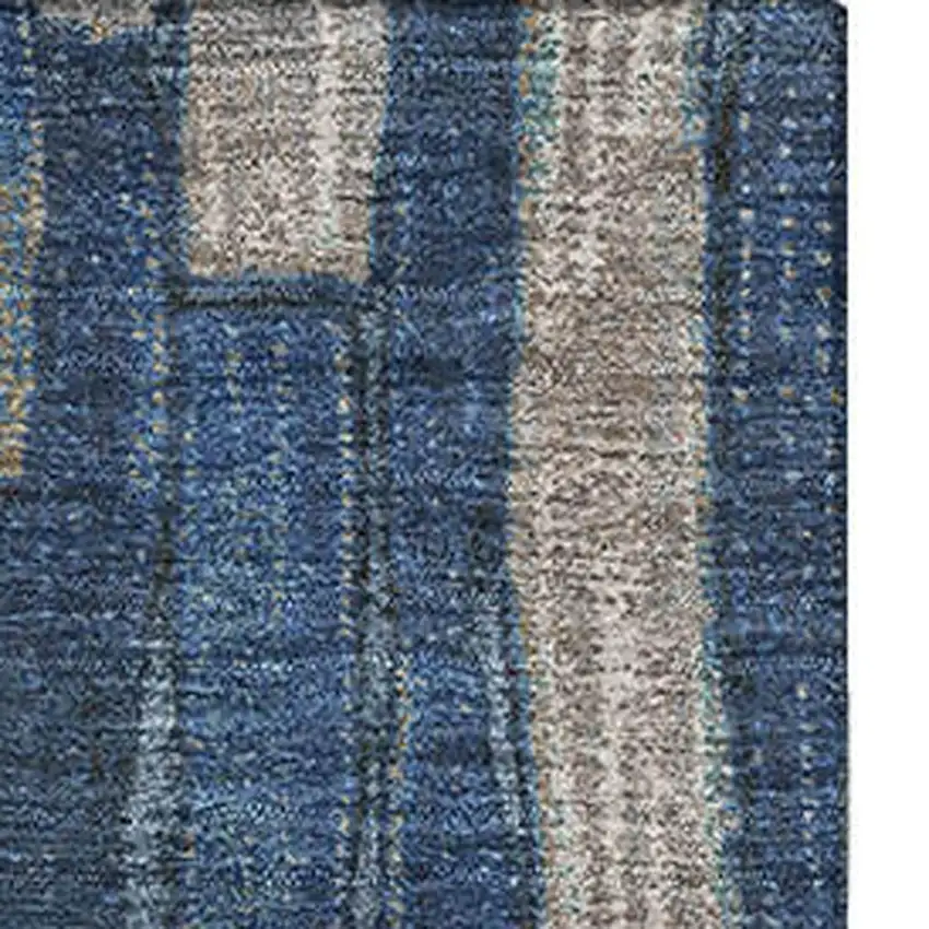 Navy Blue And Gray Striped Washable Area Rug With UV Protection Photo 3