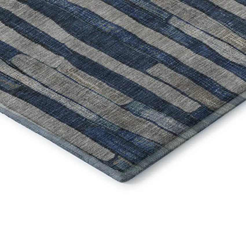Navy Blue And Gray Striped Washable Area Rug With UV Protection Photo 7