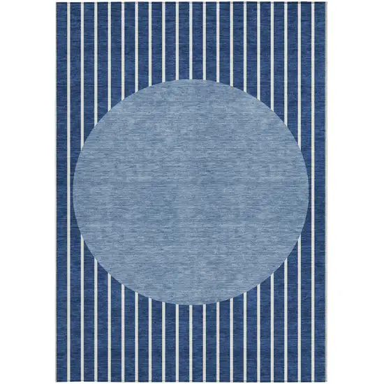 Navy Blue And Gray Striped Washable Indoor Outdoor Area Rug Photo 5