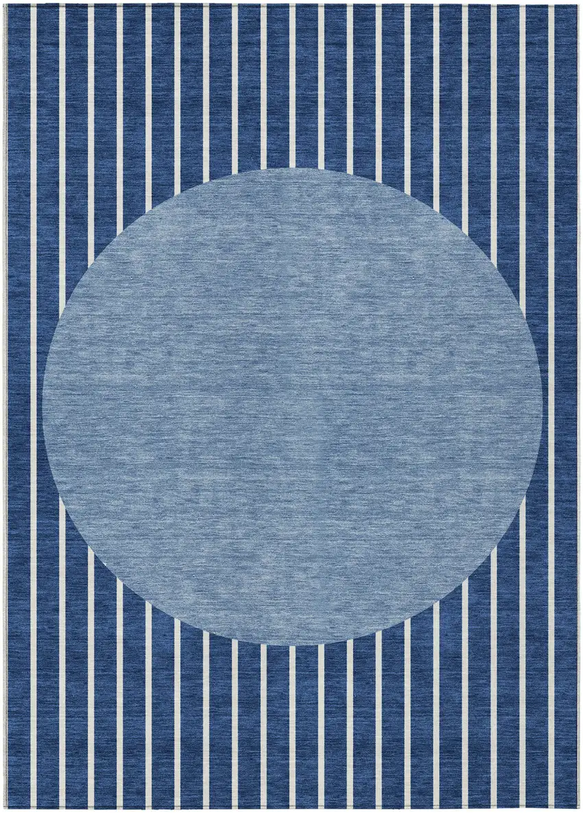 Navy Blue And Gray Striped Washable Indoor Outdoor Area Rug Photo 2