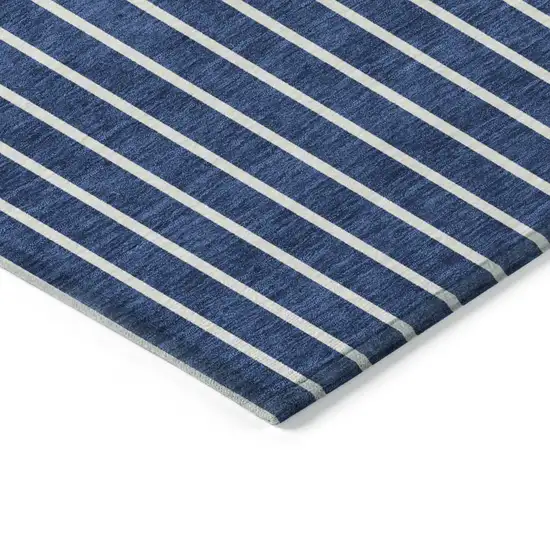 Navy Blue And Gray Striped Washable Indoor Outdoor Area Rug Photo 4