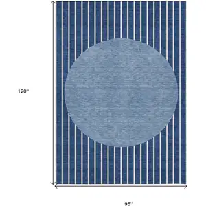 Photo of Navy Blue And Gray Striped Washable Indoor Outdoor Area Rug