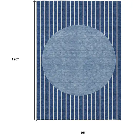 Navy Blue And Gray Striped Washable Indoor Outdoor Area Rug Photo 3