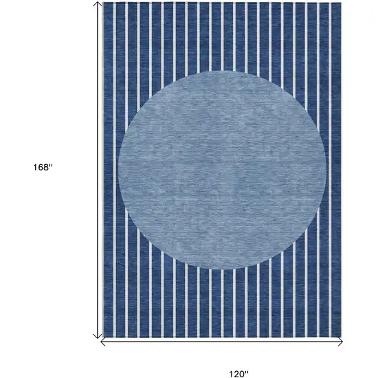Navy Blue And Gray Striped Washable Indoor Outdoor Area Rug Photo 3