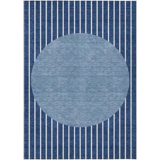 Navy Blue And Gray Striped Washable Indoor Outdoor Area Rug Photo 2