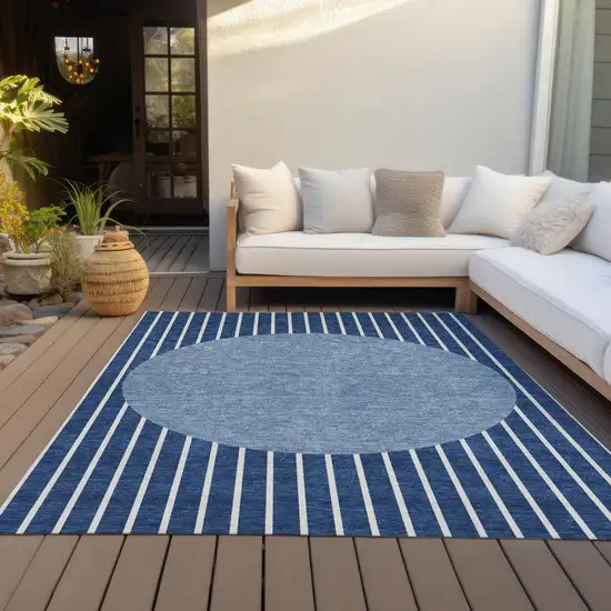 Navy Blue And Gray Striped Washable Indoor Outdoor Area Rug Photo 7