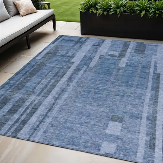Navy Blue And Gray Striped Washable Indoor Outdoor Area Rug Photo 1