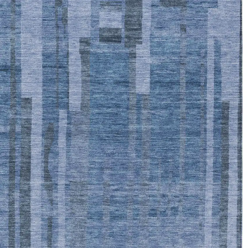 Navy Blue And Gray Striped Washable Indoor Outdoor Area Rug Photo 5