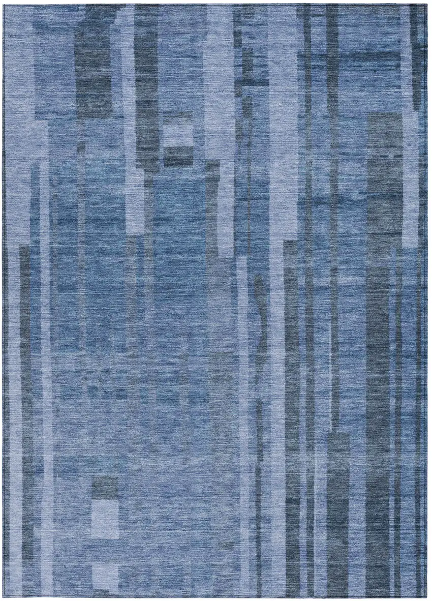 Navy Blue And Gray Striped Washable Indoor Outdoor Area Rug Photo 6