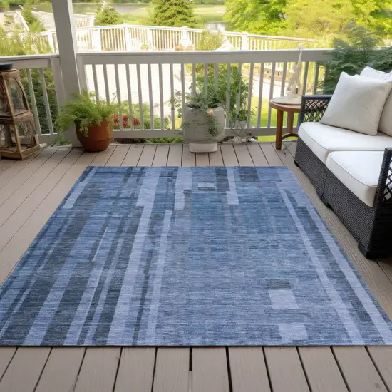 Navy Blue And Gray Striped Washable Indoor Outdoor Area Rug Photo 7