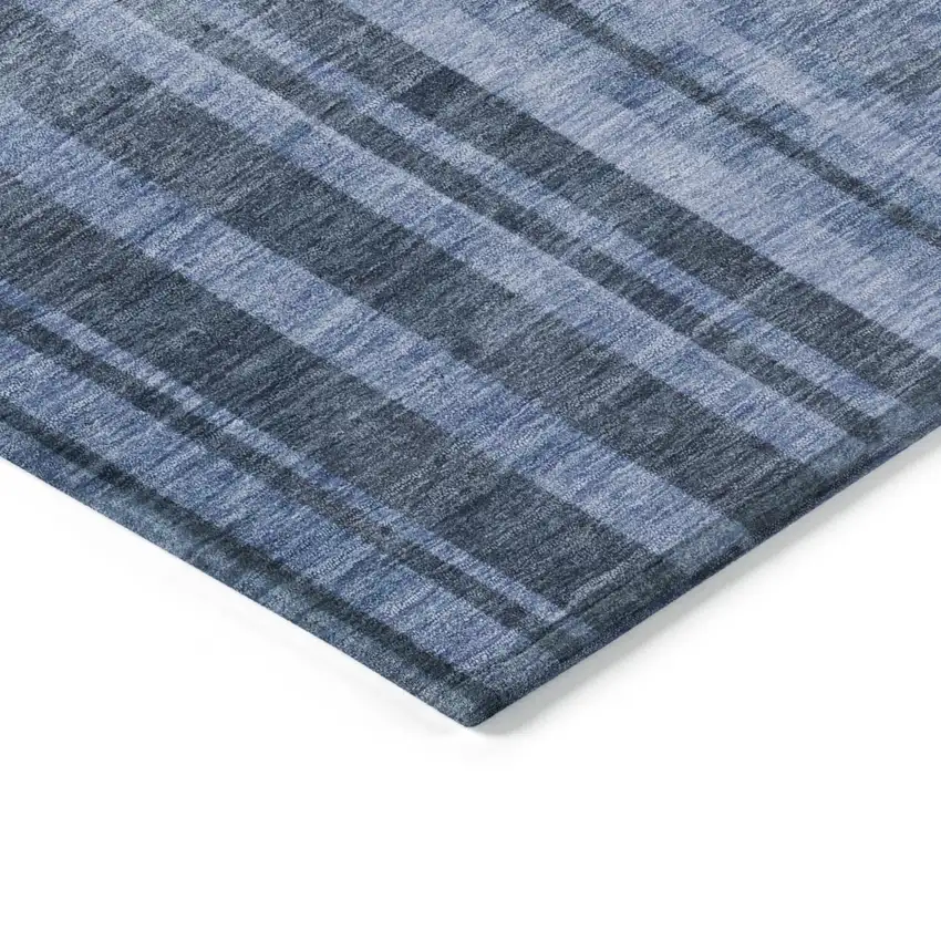 Navy Blue And Gray Striped Washable Indoor Outdoor Area Rug Photo 4