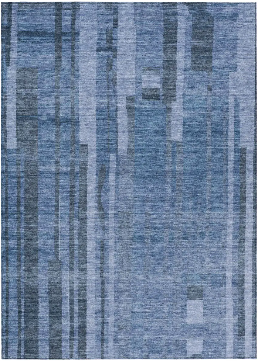 Navy Blue And Gray Striped Washable Indoor Outdoor Area Rug Photo 2