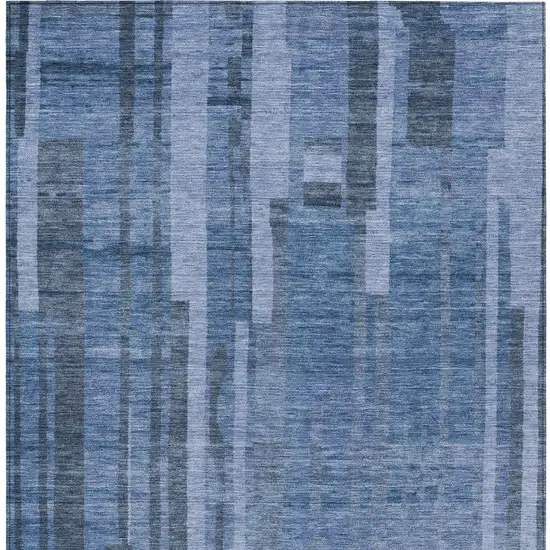 Navy Blue And Gray Striped Washable Indoor Outdoor Area Rug Photo 5
