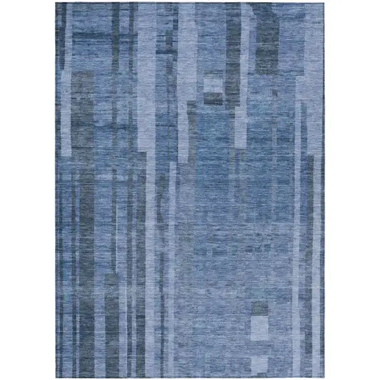 Navy Blue And Gray Striped Washable Indoor Outdoor Area Rug Photo 2