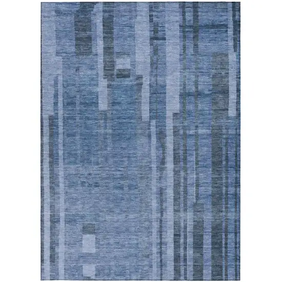 Navy Blue And Gray Striped Washable Indoor Outdoor Area Rug Photo 6