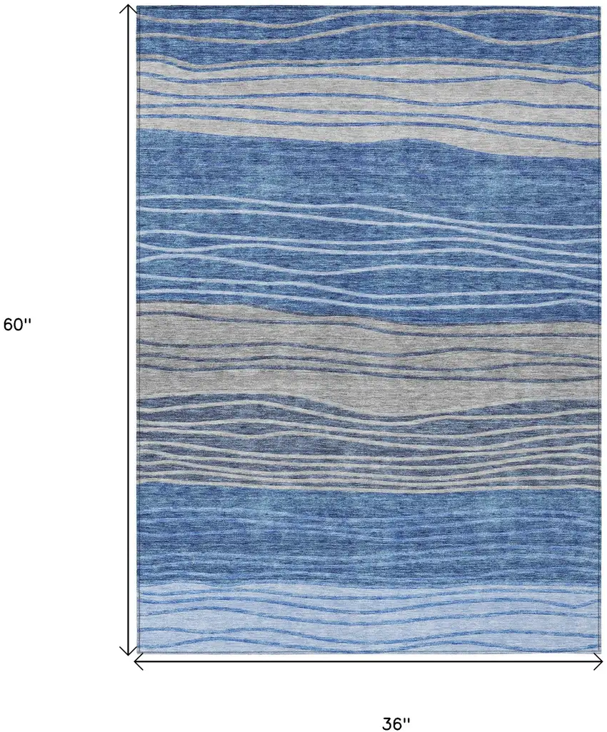 Navy Blue And Gray Striped Washable Indoor Outdoor Area Rug Photo 9