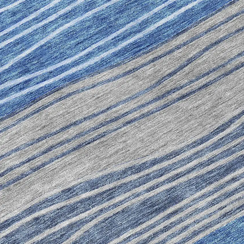 Navy Blue And Gray Striped Washable Indoor Outdoor Area Rug Photo 6