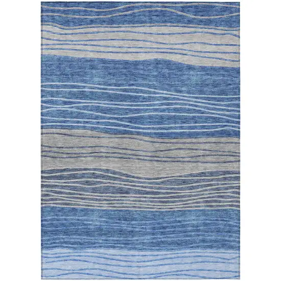 Navy Blue And Gray Striped Washable Indoor Outdoor Area Rug Photo 2