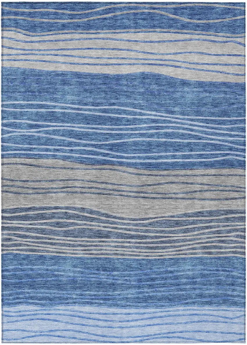 Navy Blue And Gray Striped Washable Indoor Outdoor Area Rug Photo 2