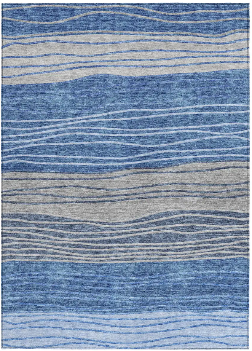 Navy Blue And Gray Striped Washable Indoor Outdoor Area Rug Photo 5