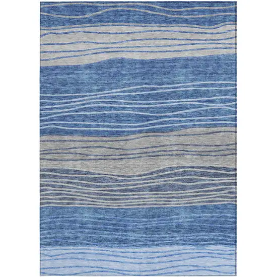 Navy Blue And Gray Striped Washable Indoor Outdoor Area Rug Photo 5