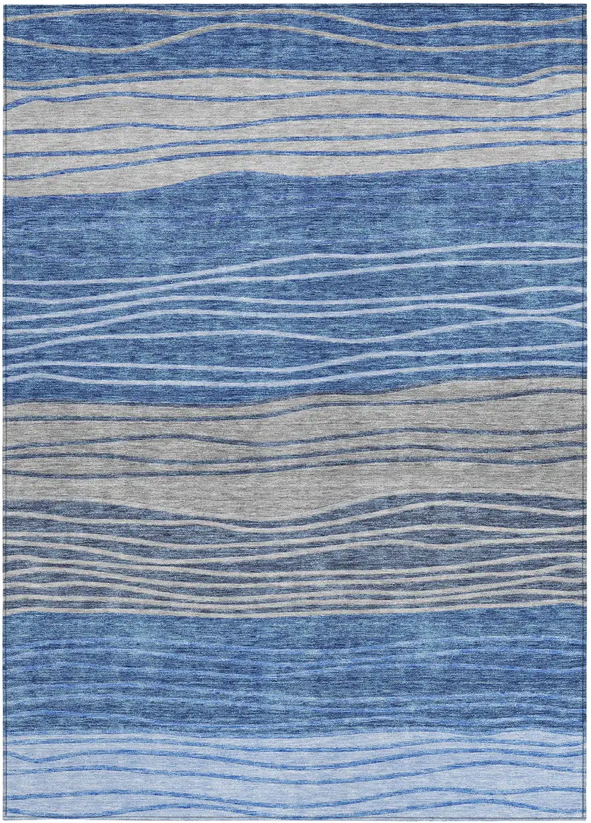 Navy Blue And Gray Striped Washable Indoor Outdoor Area Rug Photo 5