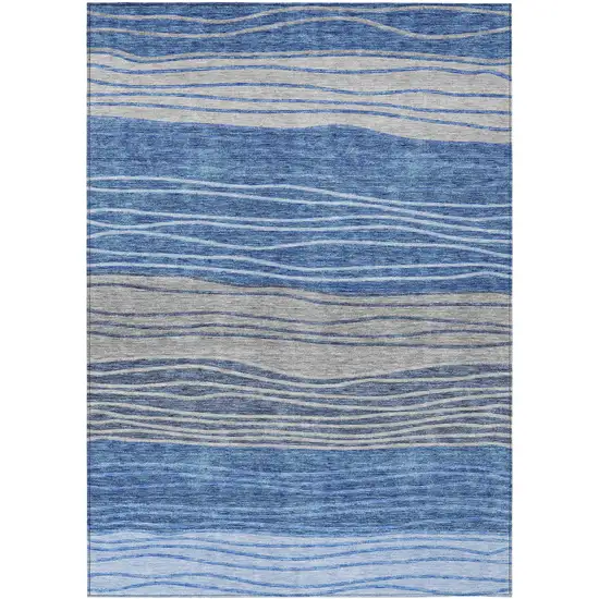 Navy Blue And Gray Striped Washable Indoor Outdoor Area Rug Photo 1