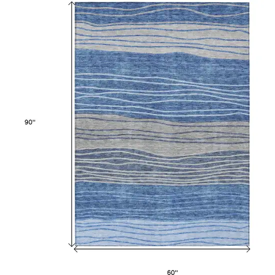 Navy Blue And Gray Striped Washable Indoor Outdoor Area Rug Photo 3