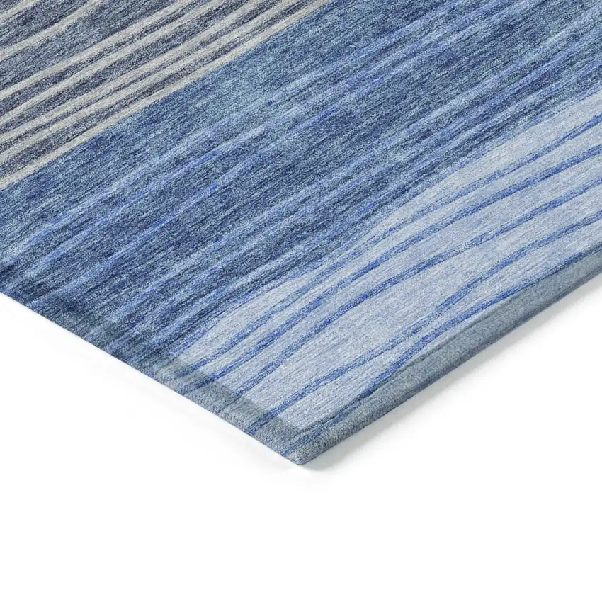Navy Blue And Gray Striped Washable Indoor Outdoor Area Rug Photo 3