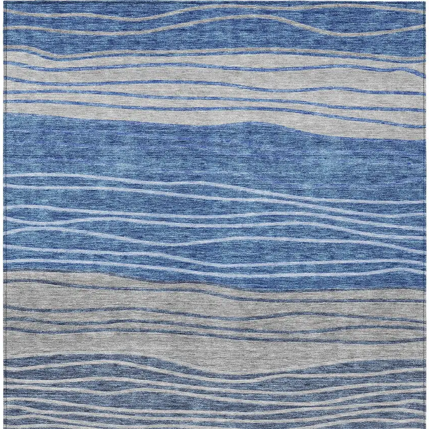 Navy Blue And Gray Striped Washable Indoor Outdoor Area Rug Photo 6