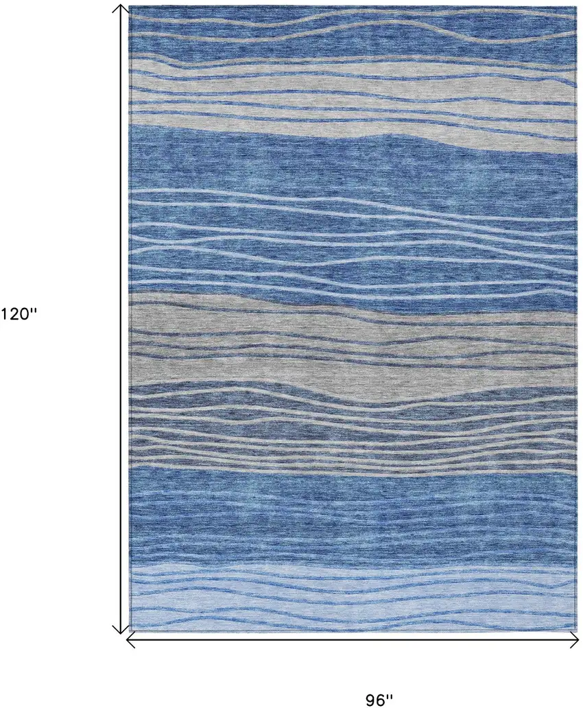 Navy Blue And Gray Striped Washable Indoor Outdoor Area Rug Photo 3