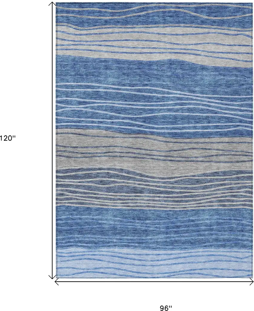 Navy Blue And Gray Striped Washable Indoor Outdoor Area Rug Photo 3