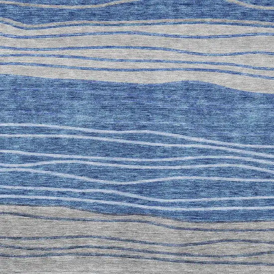 Navy Blue And Gray Striped Washable Indoor Outdoor Area Rug Photo 5
