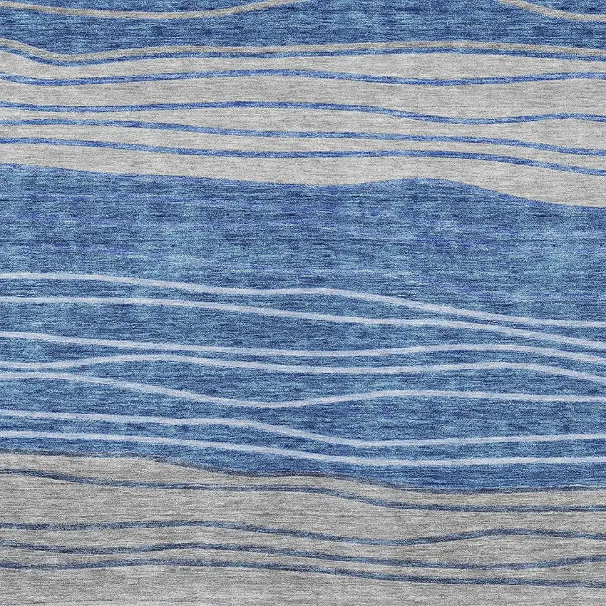 Navy Blue And Gray Striped Washable Indoor Outdoor Area Rug Photo 5