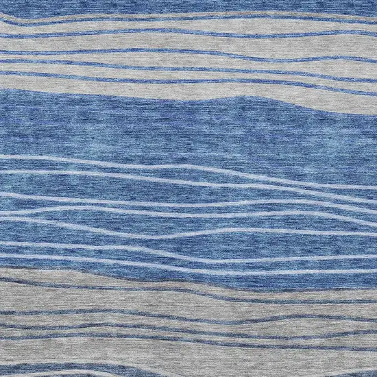 Navy Blue And Gray Striped Washable Indoor Outdoor Area Rug Photo 5