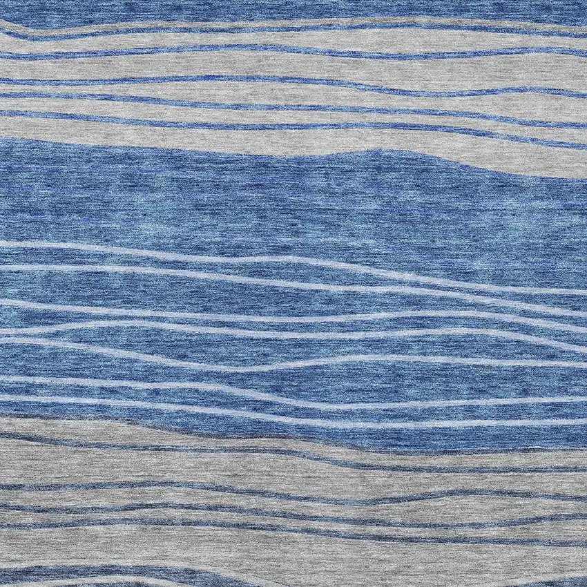 Navy Blue And Gray Striped Washable Indoor Outdoor Area Rug Photo 5