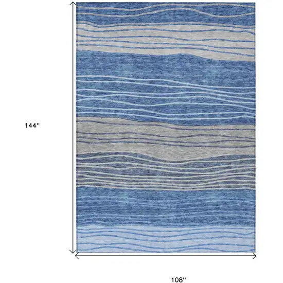 Navy Blue And Gray Striped Washable Indoor Outdoor Area Rug Photo 3