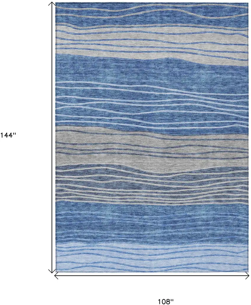Navy Blue And Gray Striped Washable Indoor Outdoor Area Rug Photo 3