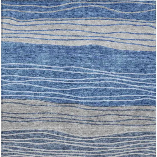 Navy Blue And Gray Striped Washable Indoor Outdoor Area Rug Photo 5
