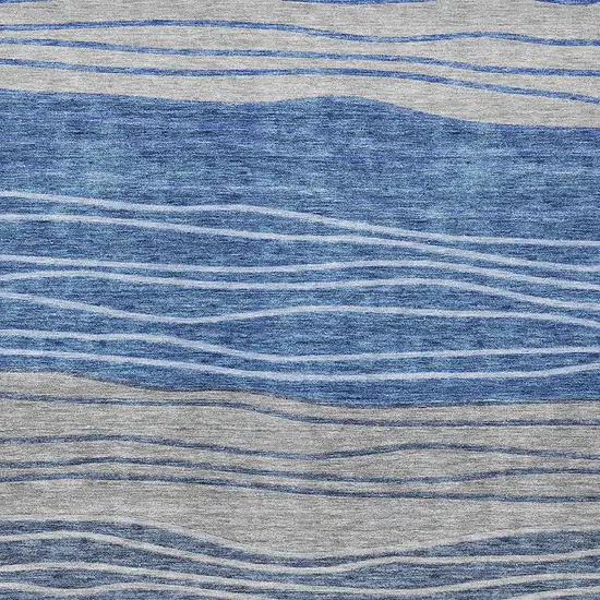 Navy Blue And Gray Striped Washable Indoor Outdoor Area Rug Photo 5