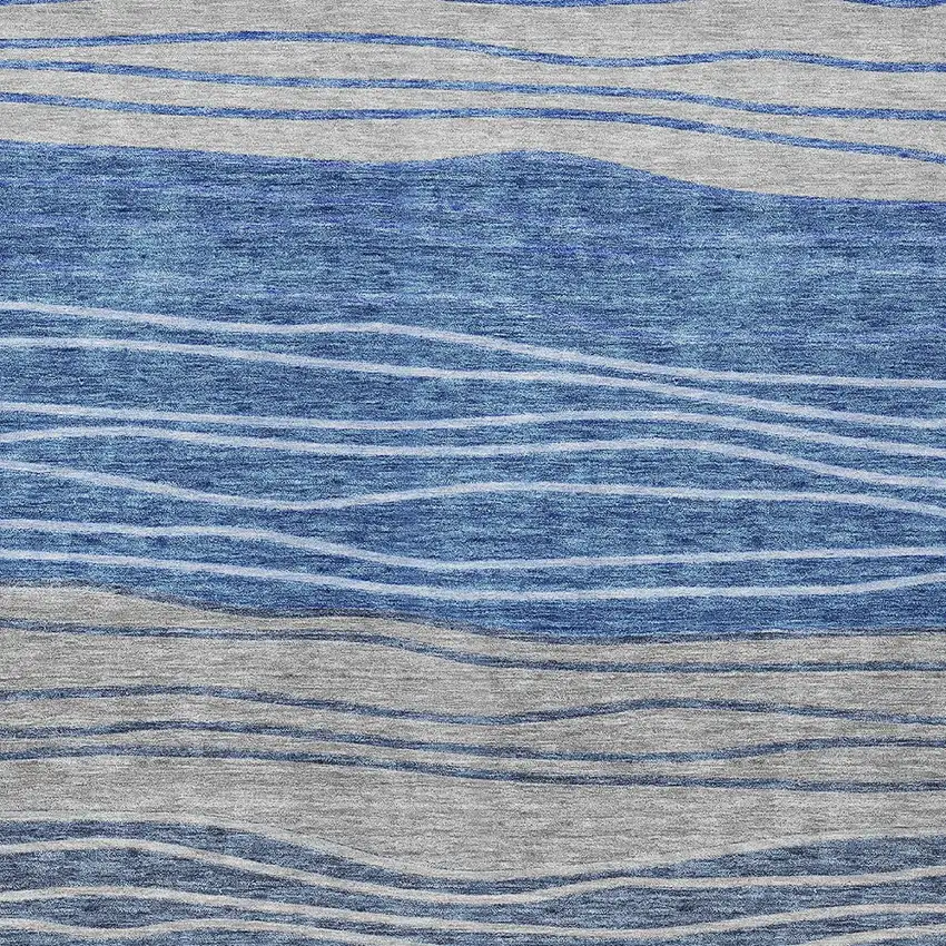 Navy Blue And Gray Striped Washable Indoor Outdoor Area Rug Photo 5
