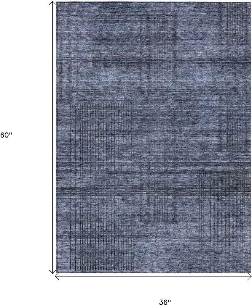 Navy Blue And Gray Striped Washable Indoor Outdoor Area Rug Photo 3