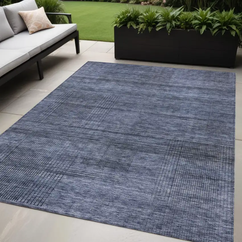Navy Blue And Gray Striped Washable Indoor Outdoor Area Rug Photo 1